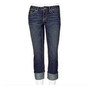 BKE "Stella" Sz 25 x 16 CAPRI'S Thick Muti Color Stitch JEANS Women's Bling Cuff